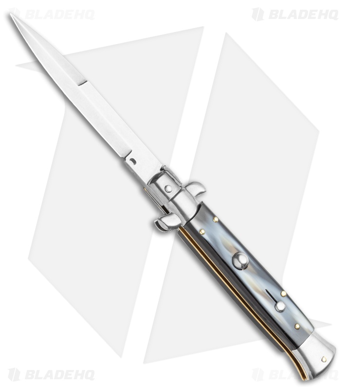 Frank B. 9" Italian Stiletto Automatic Knife Sim Dark Horn (4" Polish)