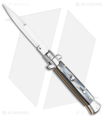 Frank B. 9" Italian Stiletto Automatic Knife Sim Dark Horn (4" Polish)