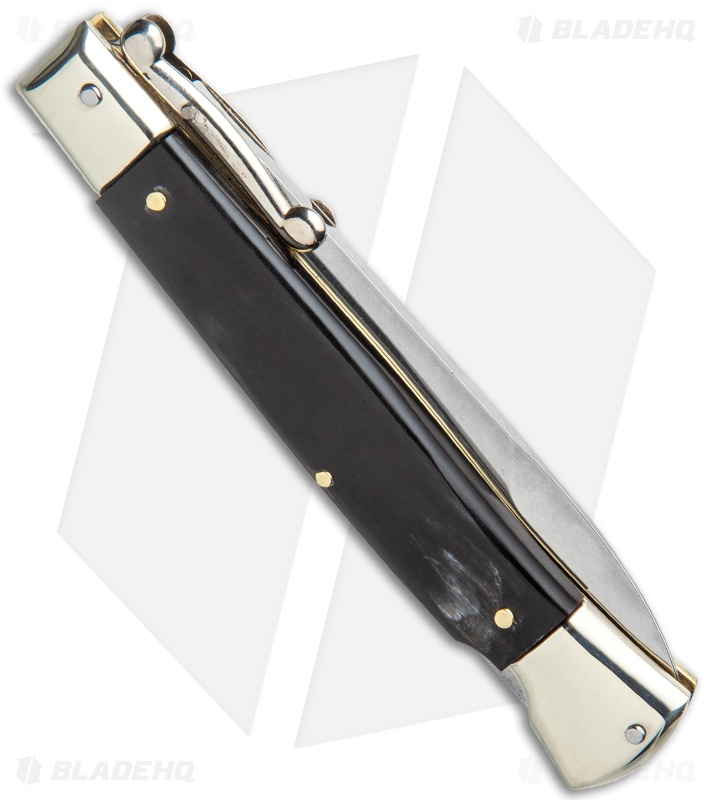 AGA Campolin 9" Italian Stiletto Swinguard Bayonet Automatic Knife Dark Horn