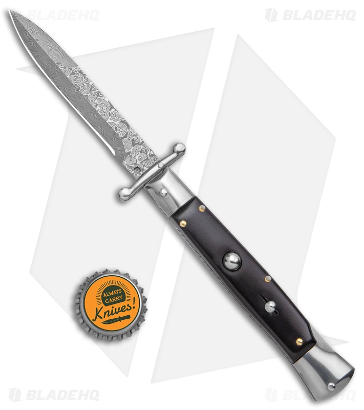 AKC World Swinguard 9" Automatic Stiletto Ebony (4" Damascus Bayonet) *DISC*