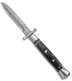 AKC World Swinguard 9" Automatic Italian Stiletto Ebony (4" Damascus Bayonet)