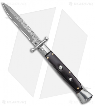 AKC Swinguard 9" Automatic Italian Stiletto Ebony (4" Damascus Bayonet)