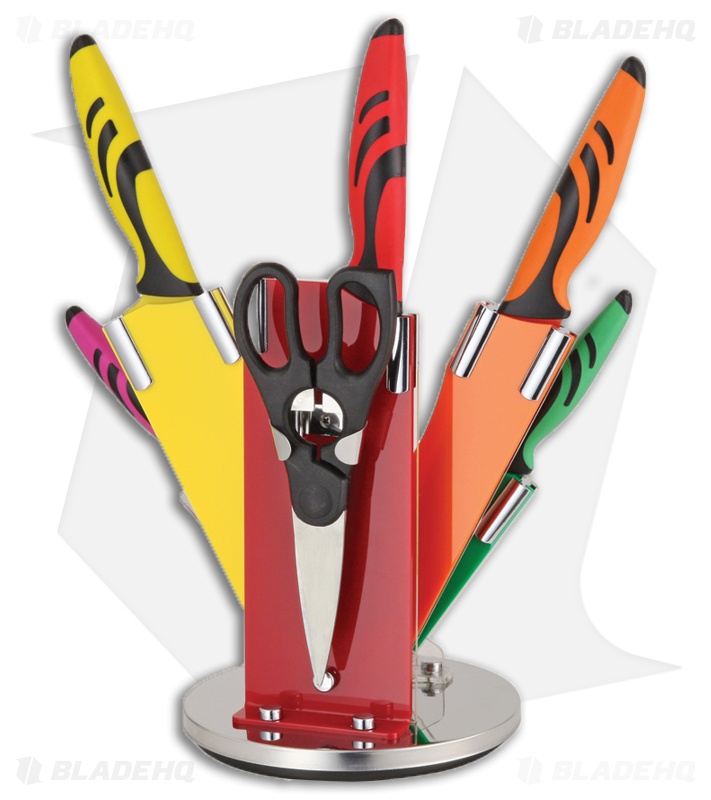 Benchmark 7-Piece Kitchen Knife Set Multi-Colored w/ Stand