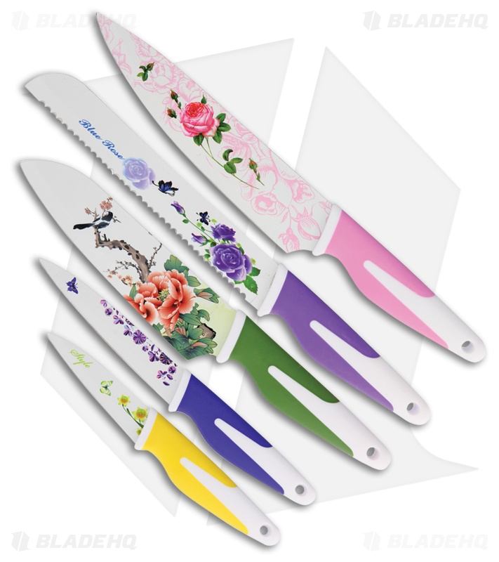 Benchmark Floral 5 Piece Kitchen Set Multi Colored Rubber Blade Hq