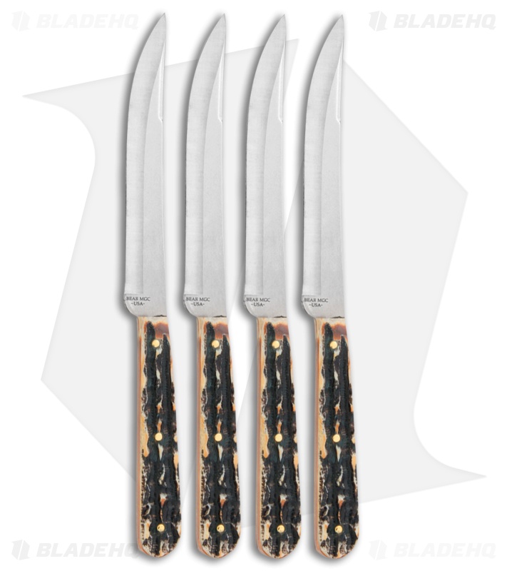 Bear and Son Steak Knife Set 5" Stag Bone