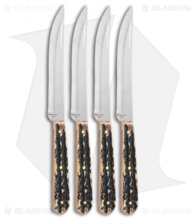 Bear and Son Steak Knife Set 5" Stag Bone