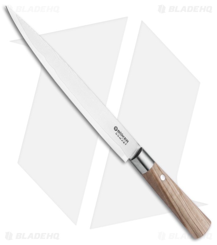 Boker Damascus Olive 9" Carving Kitchen Knife Olive Wood