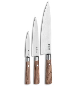 Boker Damascus Olive 3-Piece Kitchen Knife Set Olive Wood