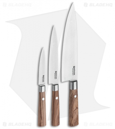 Boker Damascus Olive 3-Piece Kitchen Knife Set Olive Wood