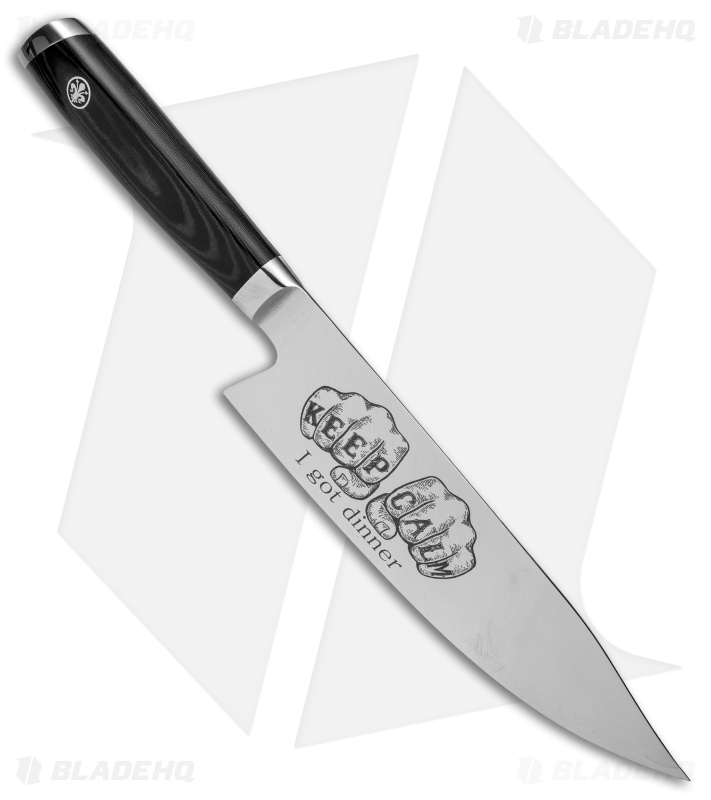 Mattia Borrani Production 8" Bowie Chef Kitchen Knife (Damascus) Keep Calm
