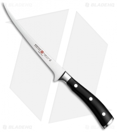 Wusthof Classic Ikon 7" Fillet Kitchen Knife Black Polymer w/ Leather Sheath