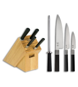 KAI Wasabi 5-Piece Kitchen Knife Set w/ Bamboo Storage Block - WSB0500