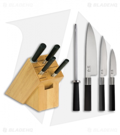 KAI Wasabi 5-Piece Kitchen Knife Set w/ Bamboo Storage Block - WSB0500