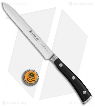 Wusthof Classic Ikon 5" Serrated Utility Kitchen Knife Black Polymer