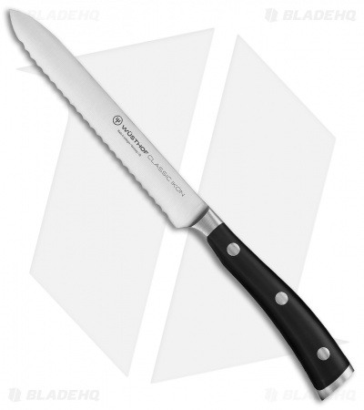 Wusthof Classic Ikon 5" Serrated Utility Kitchen Knife Black Polymer
