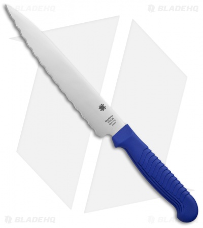 Spyderco 6" Serrated Utility Kitchen Knife Blue Sermollan K04SBL