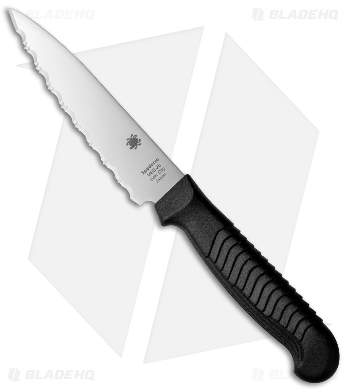 Spyderco 4" Serrated Paring Knife Black Sermollan K05SBK
