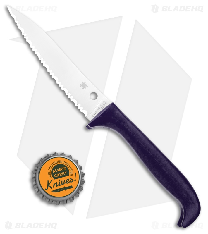 Spyderco Counter Puppy Kitchen Knife Purple (3.4" Satin Full Serr) K20SPR