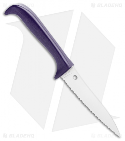 Spyderco Counter Puppy Kitchen Knife Purple (3.4" Satin Full Serr) K20SPR