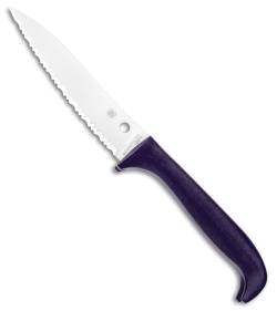 Spyderco Counter Puppy Kitchen Knife Purple (3.4" Satin Full Serr) K20SPR