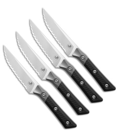 Microtech 4pc Steak Knife Fixed Blade Set Black G10 (4.50" Stonewash Serrated)