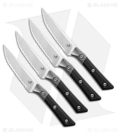 Microtech 4pc Steak Knife Fixed Blade Set Black G10 (4.50" Stonewash Serrated)
