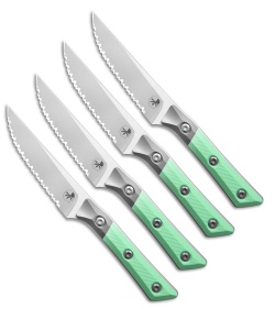 Microtech 4pc Steak Knife Fixed Blade Set Caribbean Blue G10 (4.50" SW Serrated)