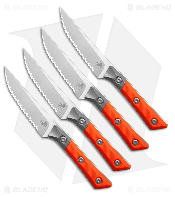 Microtech 4pc Steak Knife Fixed Blade Set Ember G10 (4.50" SW Serrated)
