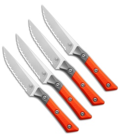 Microtech 4pc Steak Knife Fixed Blade Set Ember G10 (4.50" SW Serrated)
