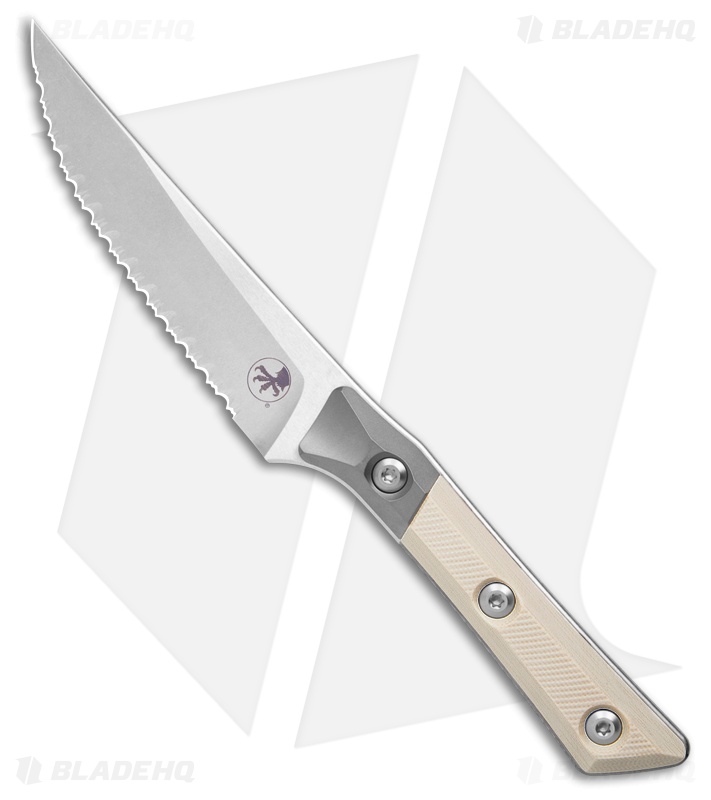 Microtech 4pc Steak Knife Fixed Blade Set Ivory G10 (4.50" Stonewash Serrated)
