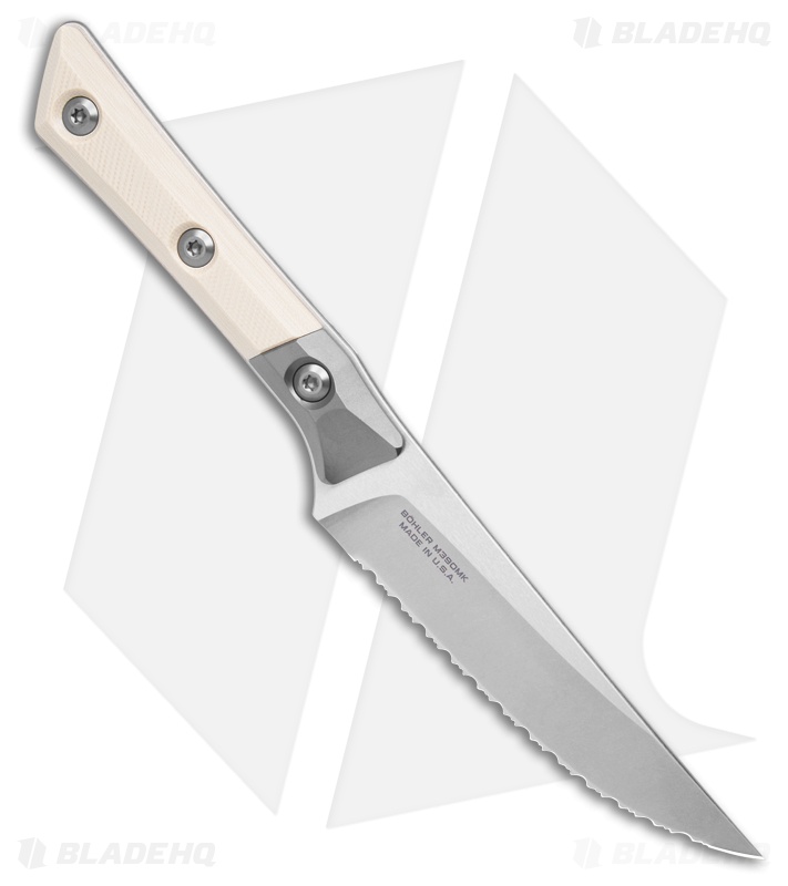 Microtech 4pc Steak Knife Fixed Blade Set Ivory G10 (4.50" Stonewash Serrated)