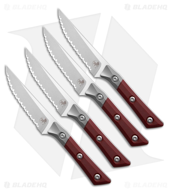 Microtech 4pc Steak Knife Fixed Blade Set Merlot G10 (4.50" SW Serrated)
