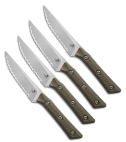 Microtech 4pc Steak Knife Fixed Blade Set OD Green G-10 (4.50" SW Serrated)