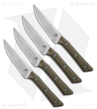 Microtech 4pc Steak Knife Fixed Blade Set OD Green G-10 (4.50" SW Serrated)