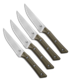 Microtech 4pc Steak Knife Fixed Blade Set OD Green G-10 (4.50" SW Serrated)