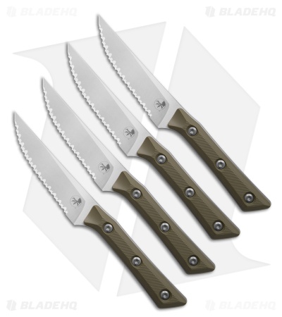 Microtech 4pc Steak Knife Fixed Blade Set OD Green G-10 (4.50" SW Serrated)