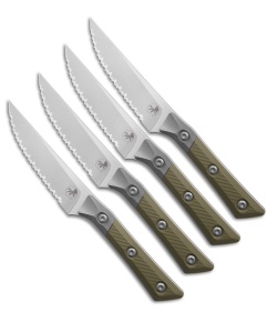 Microtech 4pc Steak Knife Fixed Blade Set OD Green G10 (4.50" SW Serrated)