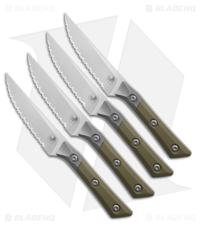 Microtech 4pc Steak Knife Fixed Blade Set OD Green G10 (4.50" SW Serrated)