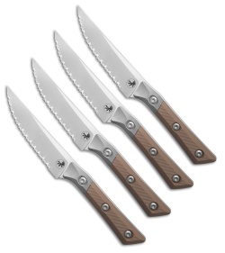Microtech 4pc Steak Knife Fixed Blade Set Tan G10 (4.50" Stonewash Serrated)