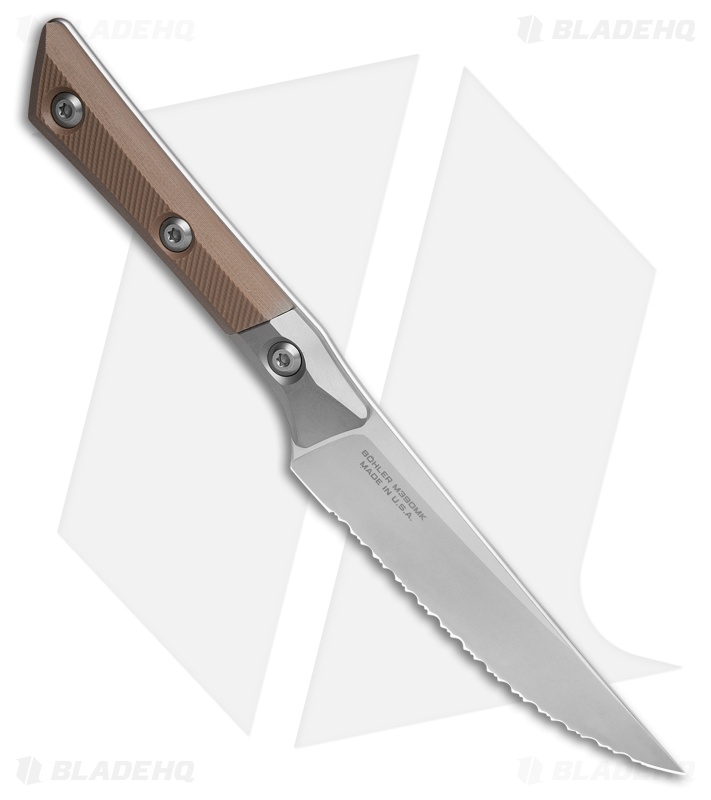 Microtech 4pc Steak Knife Fixed Blade Set Tan G10 (4.50" Stonewash Serrated)