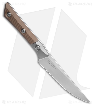 Microtech 4pc Steak Knife Fixed Blade Set Tan G10 (4.50" Stonewash Serrated)