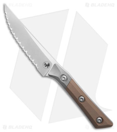 Microtech 4pc Steak Knife Fixed Blade Set Tan G10 (4.50" Stonewash Serrated)