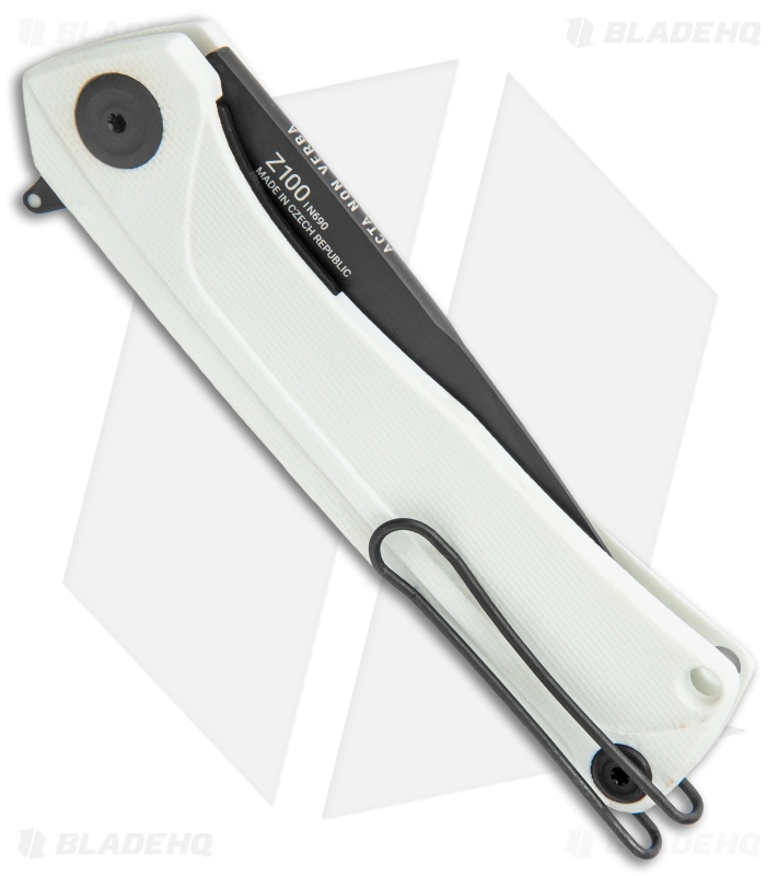 Acta Non Verba Knives  Z100 Liner Lock Knife White G-10 (3.5" Black DLC)