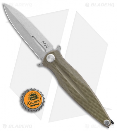 Acta Non Verba Knives Z400 Liner Lock Dagger Knife Olive G-10 (4" Stonewash)