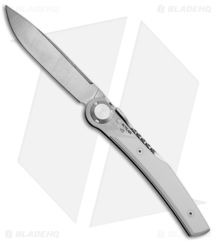 Actilam T3 White Corian Folding Knife w/Clip (3.25" Plain) T3CC