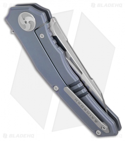 Aiorosu Knives Elite Frame Lock Flipper Knife Blue Ti (3.6" Satin) AE04