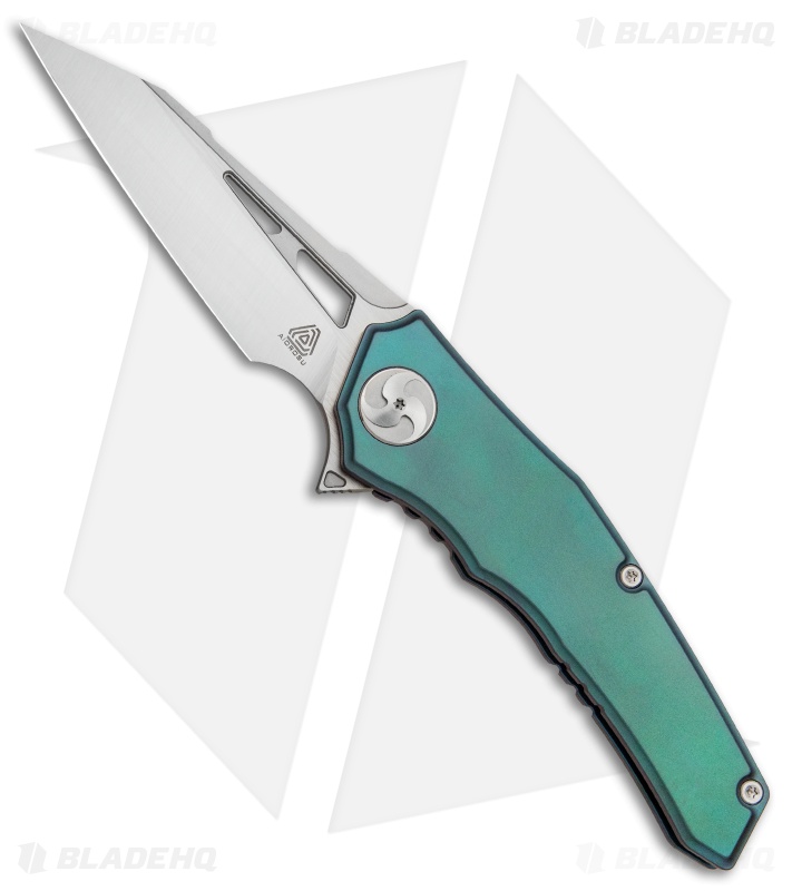 Aiorosu Knives Elite Frame Lock Flipper Knife Green Ti (3.6" Satin) AE07