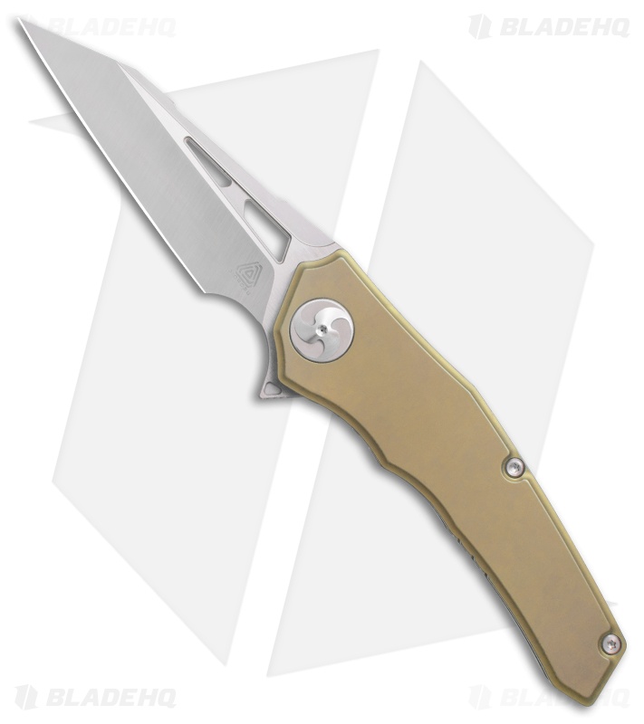 Aiorosu Knives Elite Frame Lock Flipper Knife Gold Ti (3.6" Satin) AE02