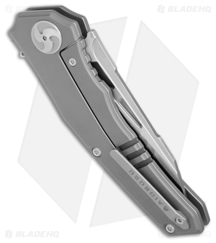 Aiorosu Knives Elite Frame Lock Flipper Knife Sandblasted Ti (3.6" Satin) AE01