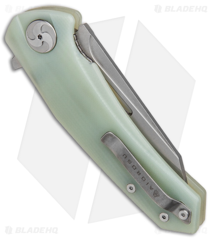 Aiorosu Knives Tornado Liner Lock Flipper Knife Jade G-10 (3.8" Stonewash) AT02